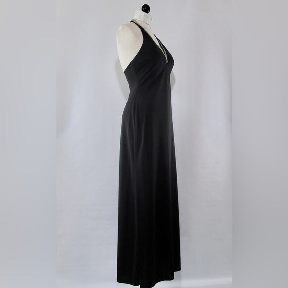JS Collection 90s Long Black Halter Dress Vintage 1990s Rhinestones Formal - Picture 2 of 12